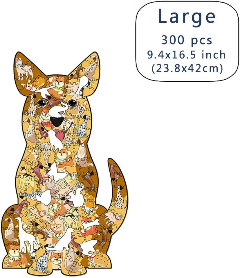 Wood Cut Puzzles, Wooden Jigsaw Puzzles, Animals Shaped Unique Wooden Puzzles for Adults and Kids, Cool Gadgets Magic Liberty Puzzles, Cute Golden Dog (Large 300 pcs)