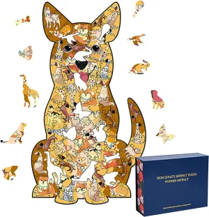 Wood Cut Puzzles, Wooden Jigsaw Puzzles, Animals Shaped Unique Wooden Puzzles for Adults and Kids, Cool Gadgets Magic Liberty Puzzles, Cute Golden Dog (Large 300 pcs)