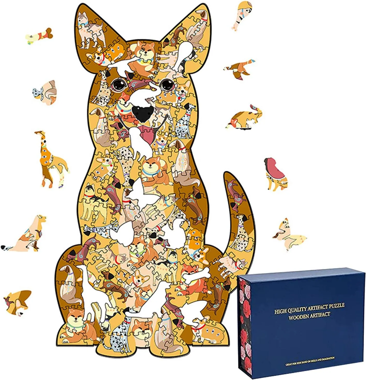 Wood Cut Puzzles, Wooden Jigsaw Puzzles, Animals Shaped Unique Wooden Puzzles for Adults and Kids, Cool Gadgets Magic Liberty Puzzles, Cute Golden Dog (Large 300 pcs)