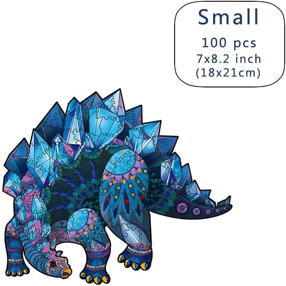Wood Cut Puzzles, Wooden Jigsaw Puzzles, Animals Shaped Unique Wooden Puzzles for Adults and Kids, Cool Gadgets Magic Liberty Puzzles, Dinosaur Blue Stegosaurus (Small 100 pcs)