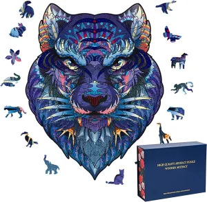Wood Cut Puzzles, Wooden Jigsaw Puzzles, Animals Shaped Unique Wooden Puzzles for Adults and Kids, Cool Gadgets Magic Liberty Puzzles, Purple Blue Tiger Beast (Medium 200 pcs)