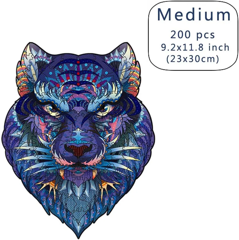 Wood Cut Puzzles, Wooden Jigsaw Puzzles, Animals Shaped Unique Wooden Puzzles for Adults and Kids, Cool Gadgets Magic Liberty Puzzles, Purple Blue Tiger Beast (Medium 200 pcs)