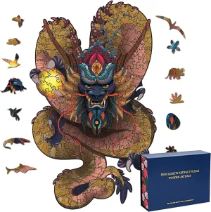 Wood Cut Puzzles, Wooden Jigsaw Puzzles, Animals Shaped Unique Wooden Puzzles for Adults and Kids, Cool Gadgets Magic Liberty Puzzles, Yellow Dragon (Medium 200 pcs)