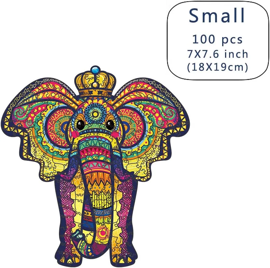 Wood Cut Puzzles, Wooden Jigsaw Puzzles, Animals Shaped Unique Wooden Puzzles for Adults and Kids, Cool Gadgets Magic Liberty Puzzles,Cute Elephant King (Small 100 pcs)