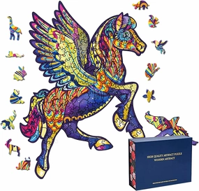 Wood Cut Puzzles, Wooden Jigsaw Puzzles, Animals Shaped Unique Wooden Puzzles for Adults and Kids, Cool Gadgets Magic Liberty Puzzles, Pegasus Flying Horse with Wings (Small 100 pcs)