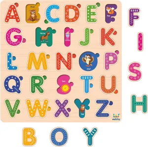 Wooden Capital Alphabets Montessori Educational Pre-School Bright Colors Puzzle Board Toy for Boys and Girls Light Weight and No Sharp Edges