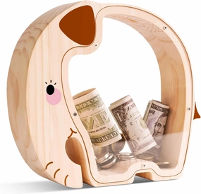 Wooden Elephant Piggy Bank for Kids with Letter Sticker, Unbreakable Money Box for Boys, Girls, Cute Wooden Cashbox Money Bank, Money Jar Personalized Birthday Gift, Educational Toy for Kids