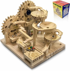Wooden Marble Run Building Set, Electric Motorized, 41 Blocks, 15 Marbles, 3D Brain Teaser Construction Kit.for Adults and Adolescent to Build (SN-113)