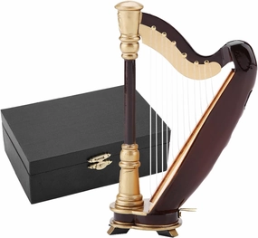 Wooden Miniature Harp with Case, 5.5in/14cm Mini Musical Instrument Harp Decoration for Home Coffee Ornament Figurines Dollhouse Accessories