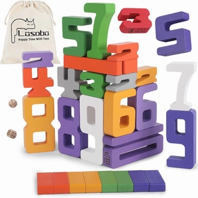 Wooden Number Building Blocks, Large Digit Blocks 1-10, 30 Pcs Math Blocks Number Toys for Kids, Educational Blocks for Toddlers, Toys to Learn Numbers for 3 Year Olds  