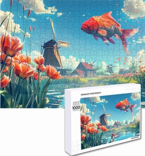Wooden Puzzles for Adults Jigsaw 500 Piece Koi Fish 500 Piece Puzzle Art for Family Fun Adult Kids Puzzle Games