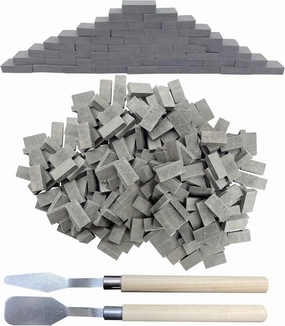 Woohome 350 PCS Gray Mini Wall Bricks Miniature Bricks Figurine Model Brick Building Set Fake Bricks with Scraper for Fairy Garden Landscaping Accessories, 1:16 Scale