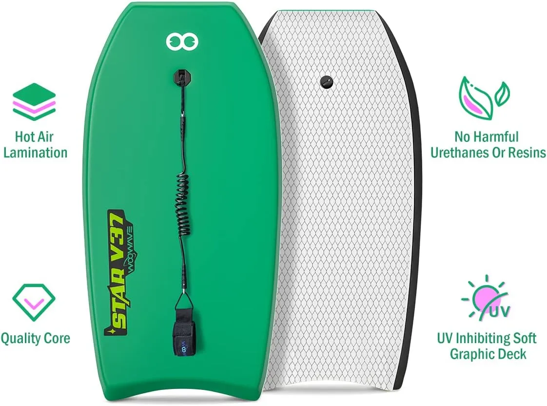 WOOWAVE Bodyboard 33-inch/37-inch/42-inch Premium IXPE Body Board with Coiled Wrist Leash, Super Lightweight EPS Core and HDPE Slick Bottom, Perfect Surfing for Kids Teens and Adults