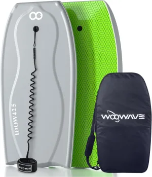 WOOWAVE Bodyboard 42.5-inch Body Board with PE Core,IXPE Surface,HDPE Slick Bottom,Coming with Premium Coiled Wrist Leash Bodyboard Bag Perfect Surfing for Adults Surfer (Blue/Gray)