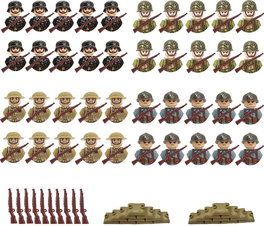 WW2 Military People Building Set Army Men Action Figures, World War 2 Soldier Figures American vs German Army Battle WW2 Playset / 100 pcs (Armey Men 2)