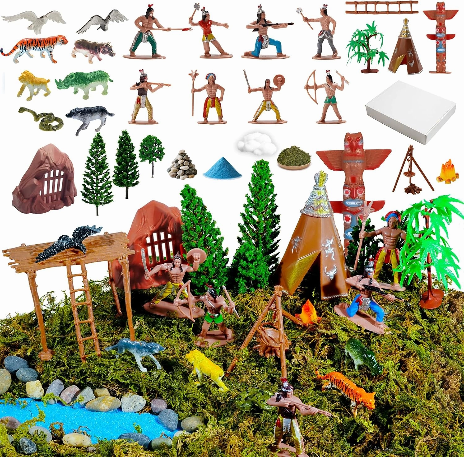 X Hot Popcorn 69 Pcs Native American Indian Figurines Indians Historical Plastic Action Figures Indian Diorama Supplies