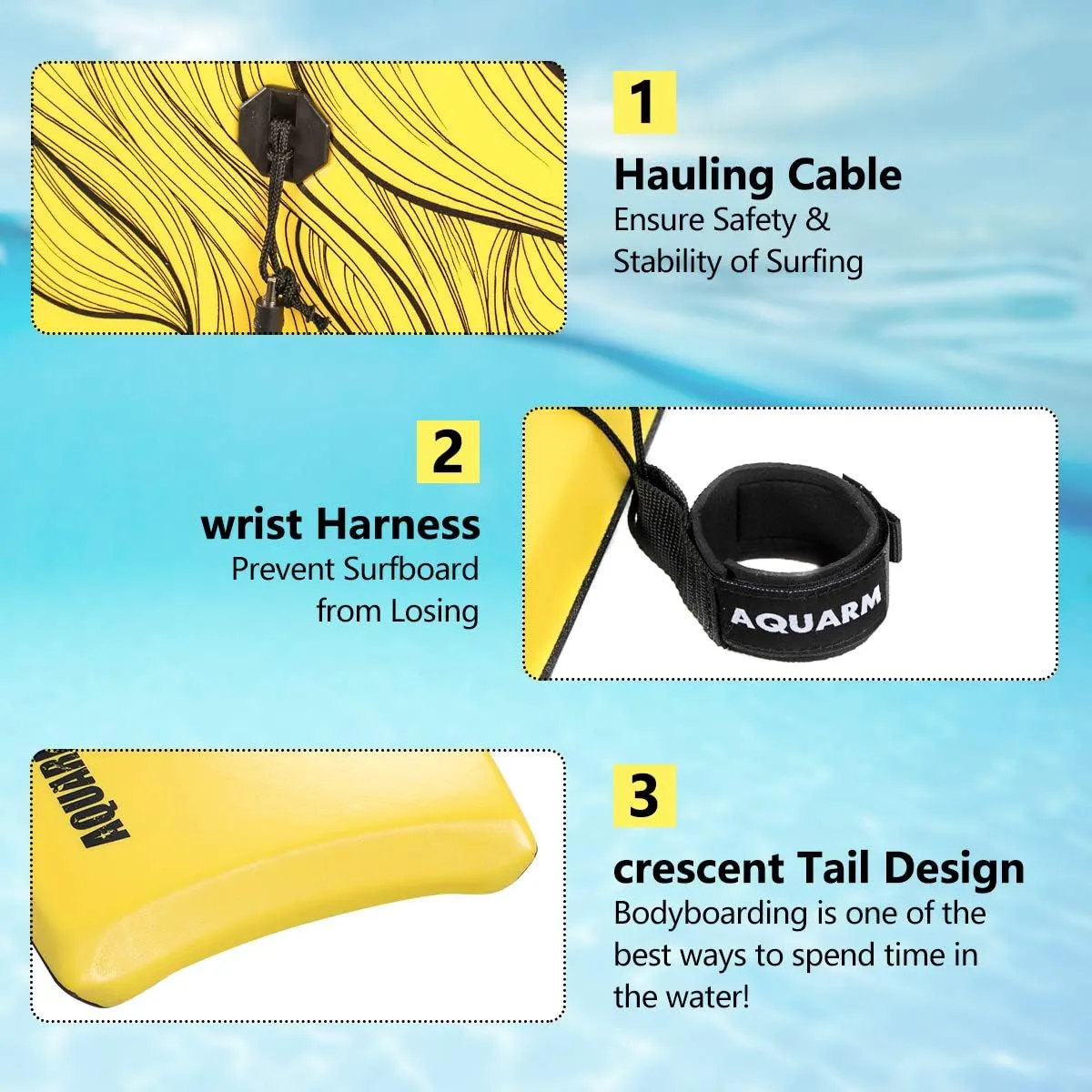 XPE Bodyboard 33-inch/36-inch/41-inch Bodyboarding with Premium Wrist Leash and Fin Tethers, Super Lightweight & Slick Bottom Perfect Surfing for Kids Teens and Adults