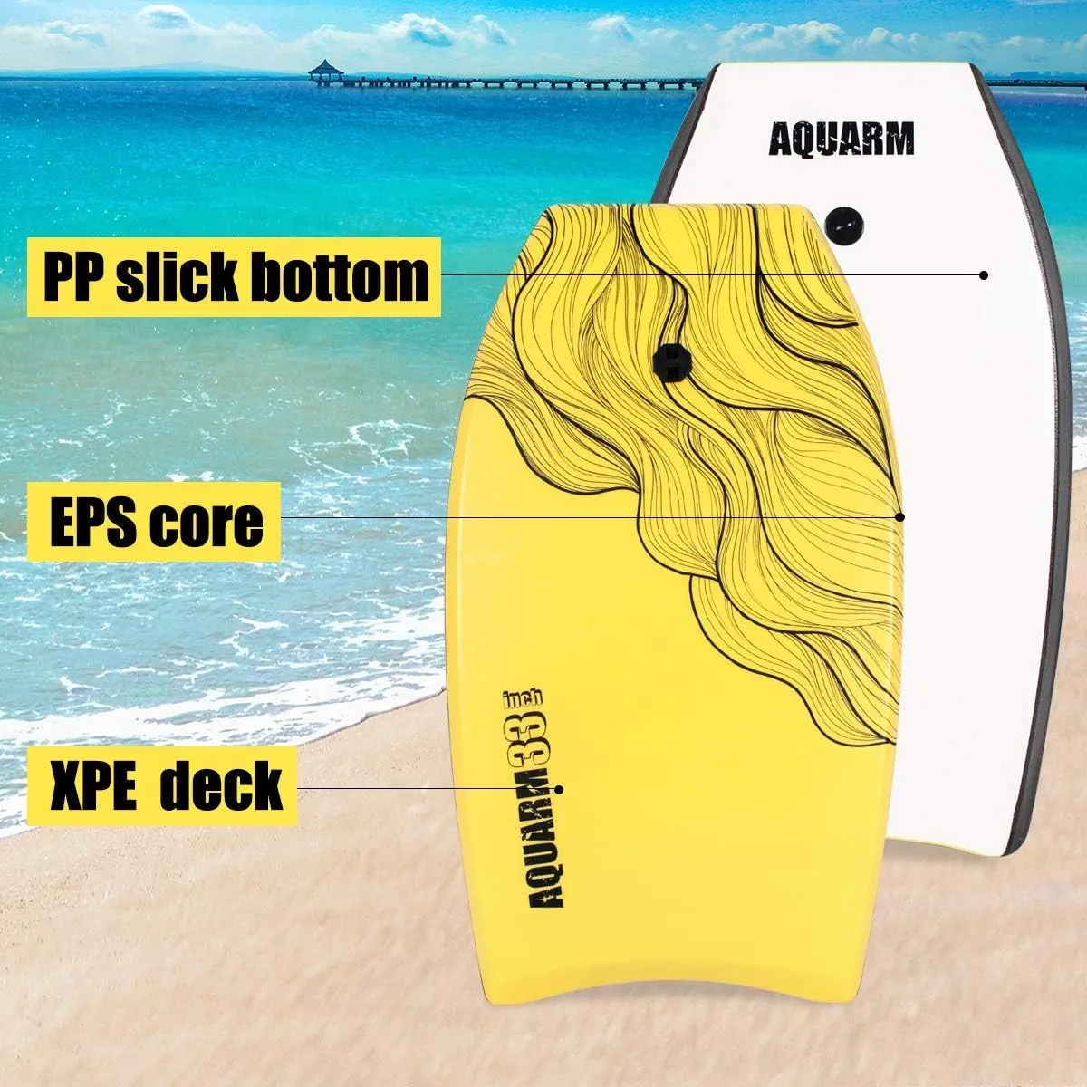 XPE Bodyboard 33-inch/36-inch/41-inch Bodyboarding with Premium Wrist Leash and Fin Tethers, Super Lightweight & Slick Bottom Perfect Surfing for Kids Teens and Adults