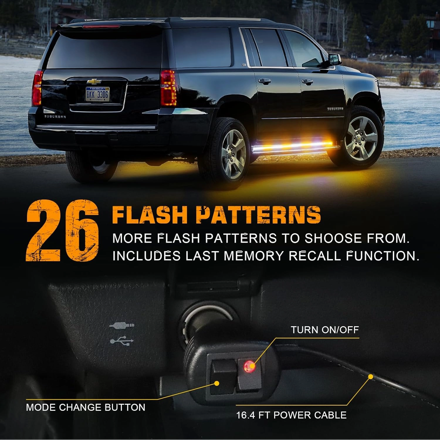 XRIDONSEN 2PCS 70 inch Truck Strobe Lights Strip 864 LED Emergency Running Board Lights Amber White Flashing Warning Hazard Caution Safety Light Waterproof for Plow Trucks Construction Vehicles Pickup