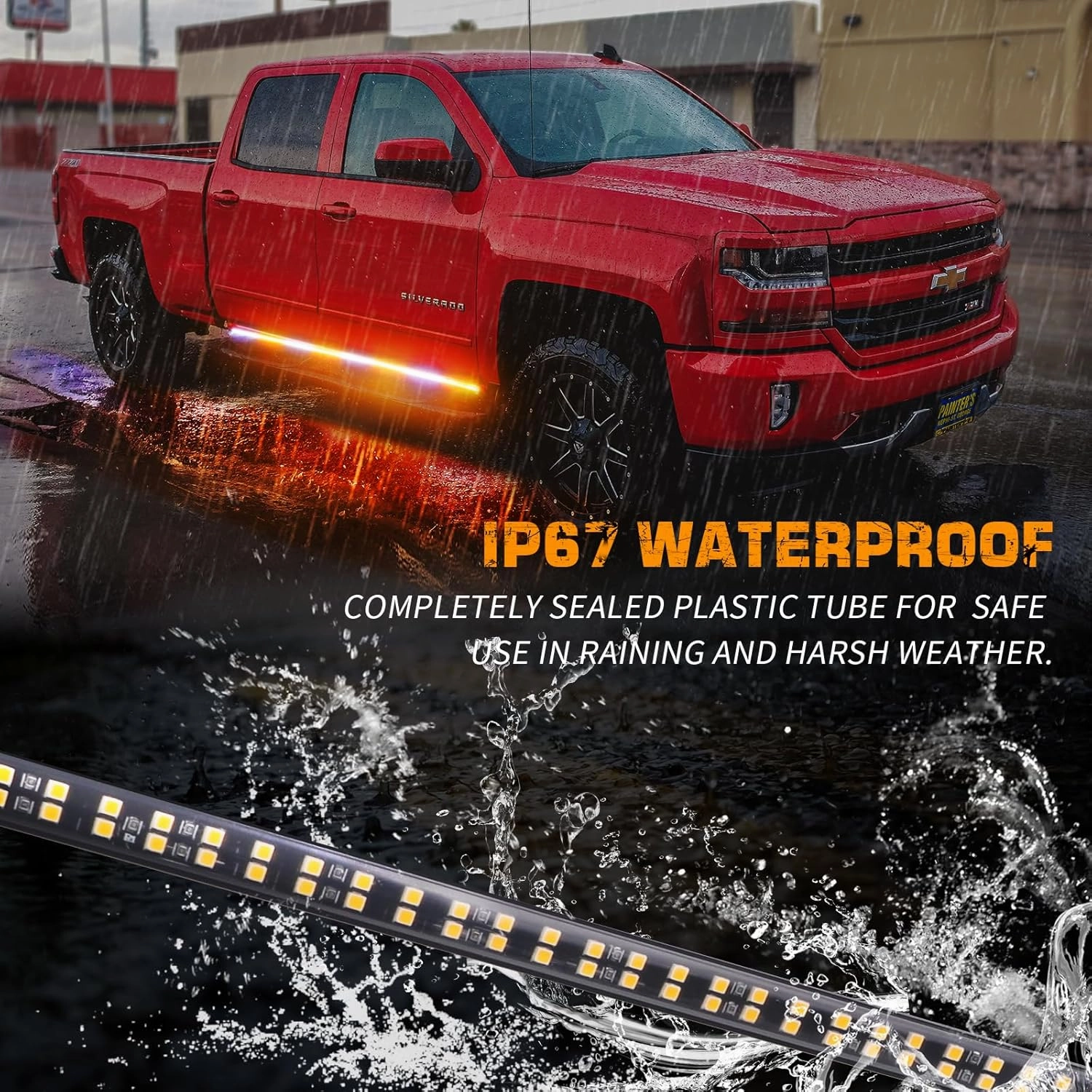 XRIDONSEN 2PCS 70 inch Truck Strobe Lights Strip 864 LED Emergency Running Board Lights Amber White Flashing Warning Hazard Caution Safety Light Waterproof for Plow Trucks Construction Vehicles Pickup