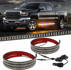 XRIDONSEN 2PCS 70 inch Truck Strobe Lights Strip 864 LED Emergency Running Board Lights Amber White Flashing Warning Hazard Caution Safety Light Waterproof for Plow Trucks Construction Vehicles Pickup