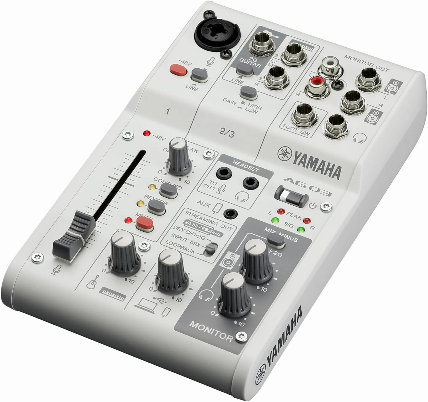 Yamaha AG03MK2 White 6-Channel Live Streaming Loopback Mixer/USB Interface with Steinberg Software Suite