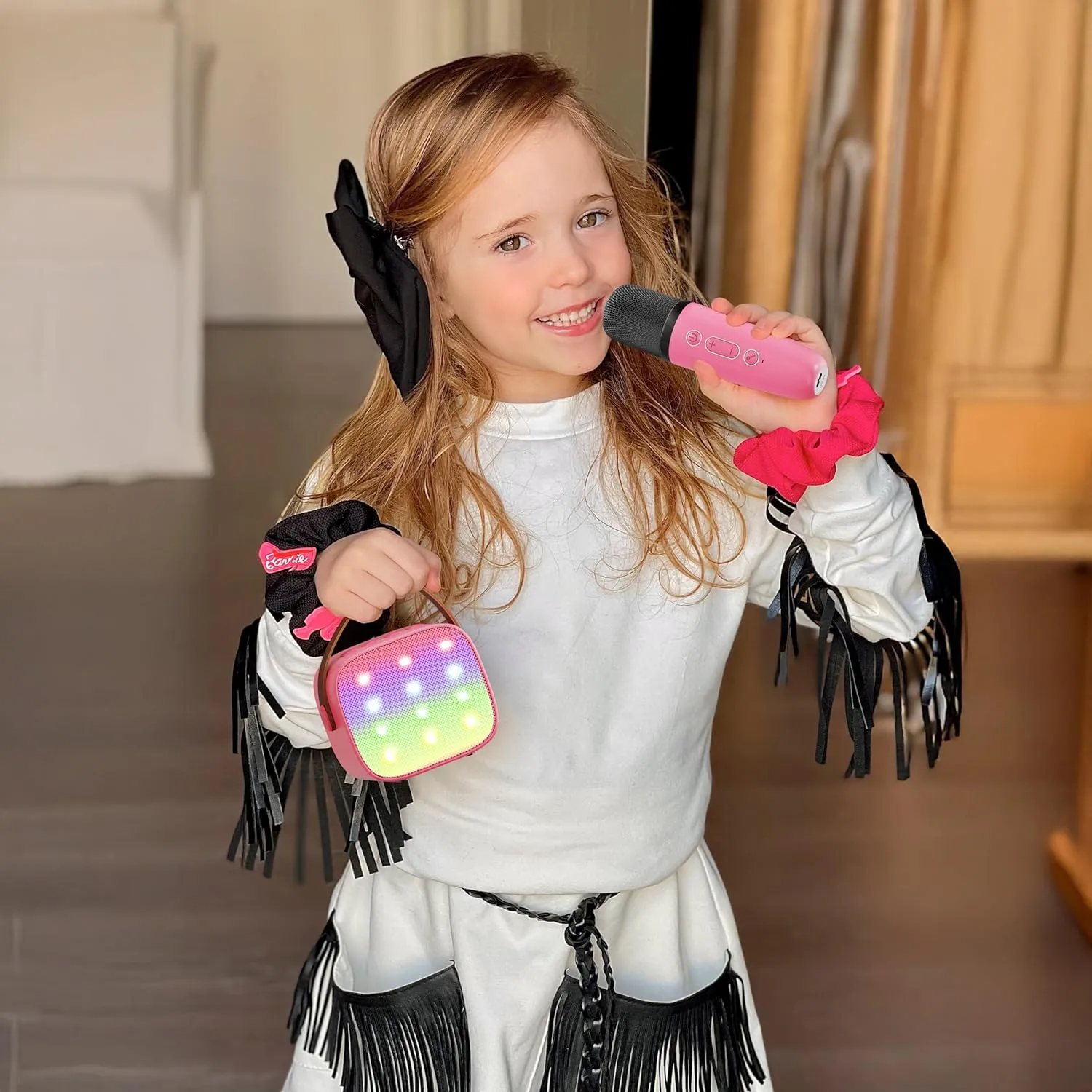 YLL Mini Karaoke Machine for Kids Adults, Portable Bluetooth Speaker with 2 Wireless Microphones, Most Popular Toys Birthday Gifts for Girls 4, 5, 6, 7, 8, 9, 10, 11, 12  Years Old Toddler Teens（Rose）