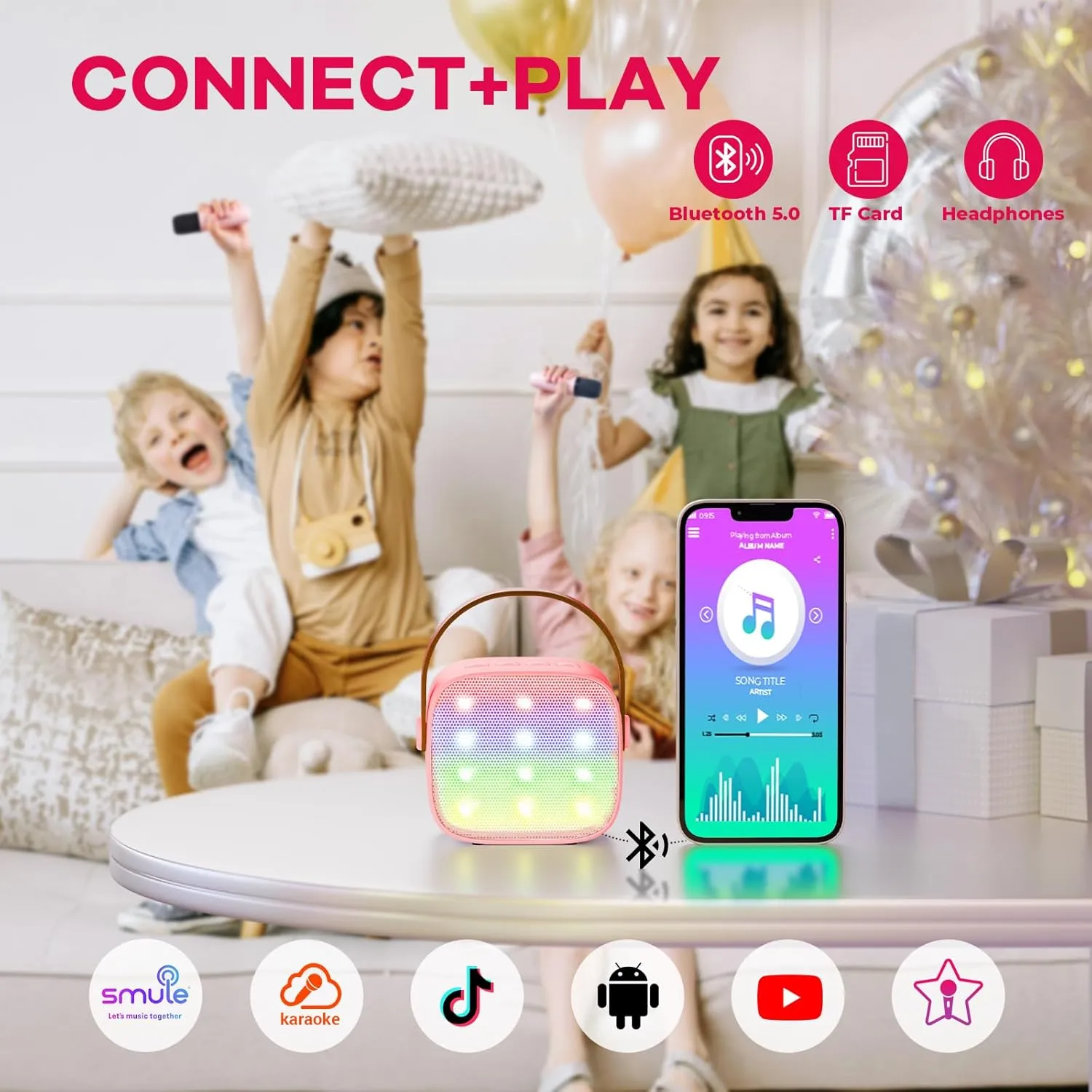 YLL Mini Karaoke Machine for Kids Adults, Portable Bluetooth Speaker with 2 Wireless Microphones, Most Popular Toys Birthday Gifts for Girls 4, 5, 6, 7, 8, 9, 10, 11, 12  Years Old Toddler Teens（Rose）