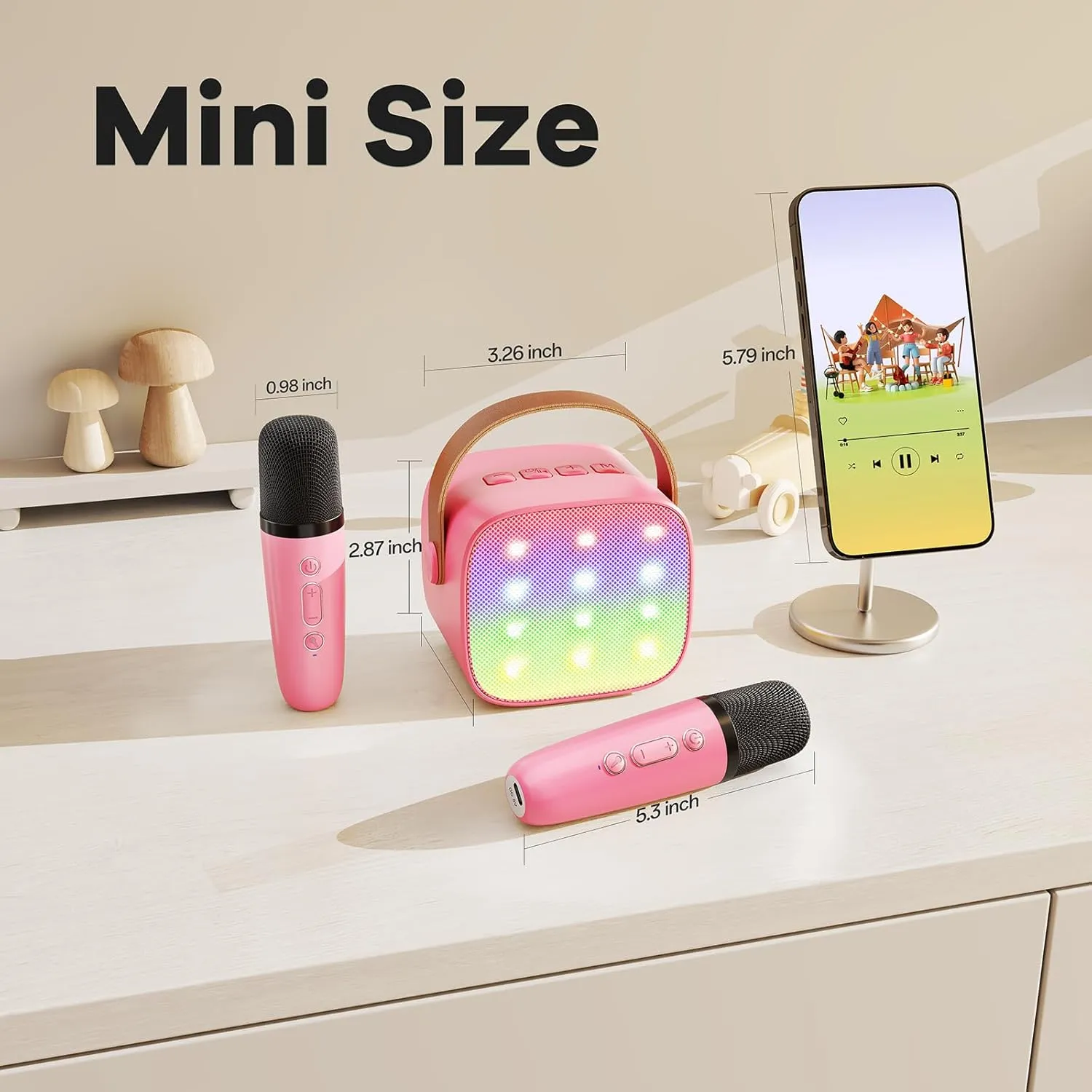 YLL Mini Karaoke Machine for Kids Adults, Portable Bluetooth Speaker with 2 Wireless Microphones, Most Popular Toys Birthday Gifts for Girls 4, 5, 6, 7, 8, 9, 10, 11, 12  Years Old Toddler Teens（Rose）