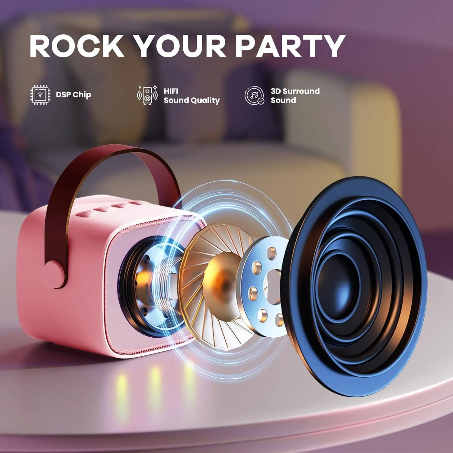 YLL Mini Karaoke Machine for Kids Adults, Portable Bluetooth Speaker with 2 Wireless Microphones, Most Popular Toys Birthday Gifts for Girls 4, 5, 6, 7, 8, 9, 10, 11, 12  Years Old Toddler Teens（Rose）