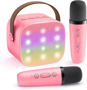 YLL Mini Karaoke Machine for Kids Adults, Portable Bluetooth Speaker with 2 Wireless Microphones, Most Popular Toys Birthday Gifts for Girls 4, 5, 6, 7, 8, 9, 10, 11, 12  Years Old Toddler Teens（Rose）