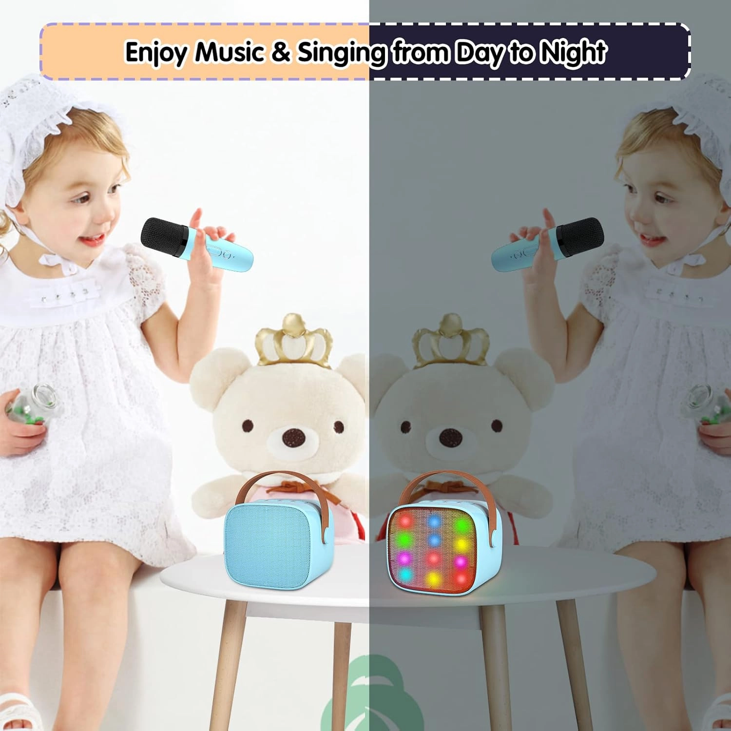 YLL Mini Karaoke Machine for Kids, Portable Bluetooth Speaker with Wireless Microphone, Most Popular Birthday Toys Gifts for Boys 3 4 5 6 7 8 9 10 11 12   Party Family School(Blue 1 Mic)