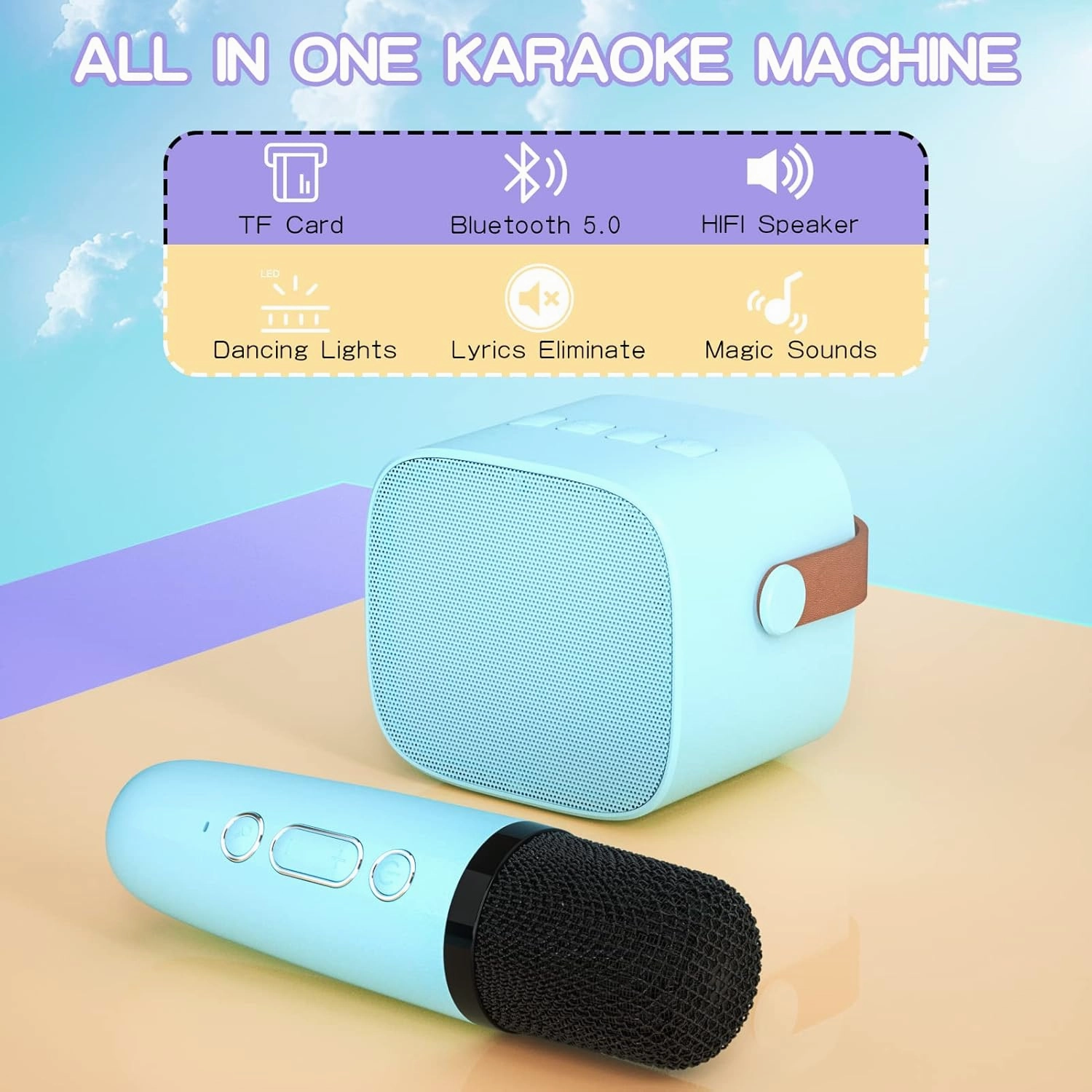 YLL Mini Karaoke Machine for Kids, Portable Bluetooth Speaker with Wireless Microphone, Most Popular Birthday Toys Gifts for Boys 3 4 5 6 7 8 9 10 11 12   Party Family School(Blue 1 Mic)