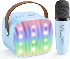 YLL Mini Karaoke Machine for Kids, Portable Bluetooth Speaker with Wireless Microphone, Most Popular Birthday Toys Gifts for Boys 3 4 5 6 7 8 9 10 11 12   Party Family School(Blue 1 Mic)