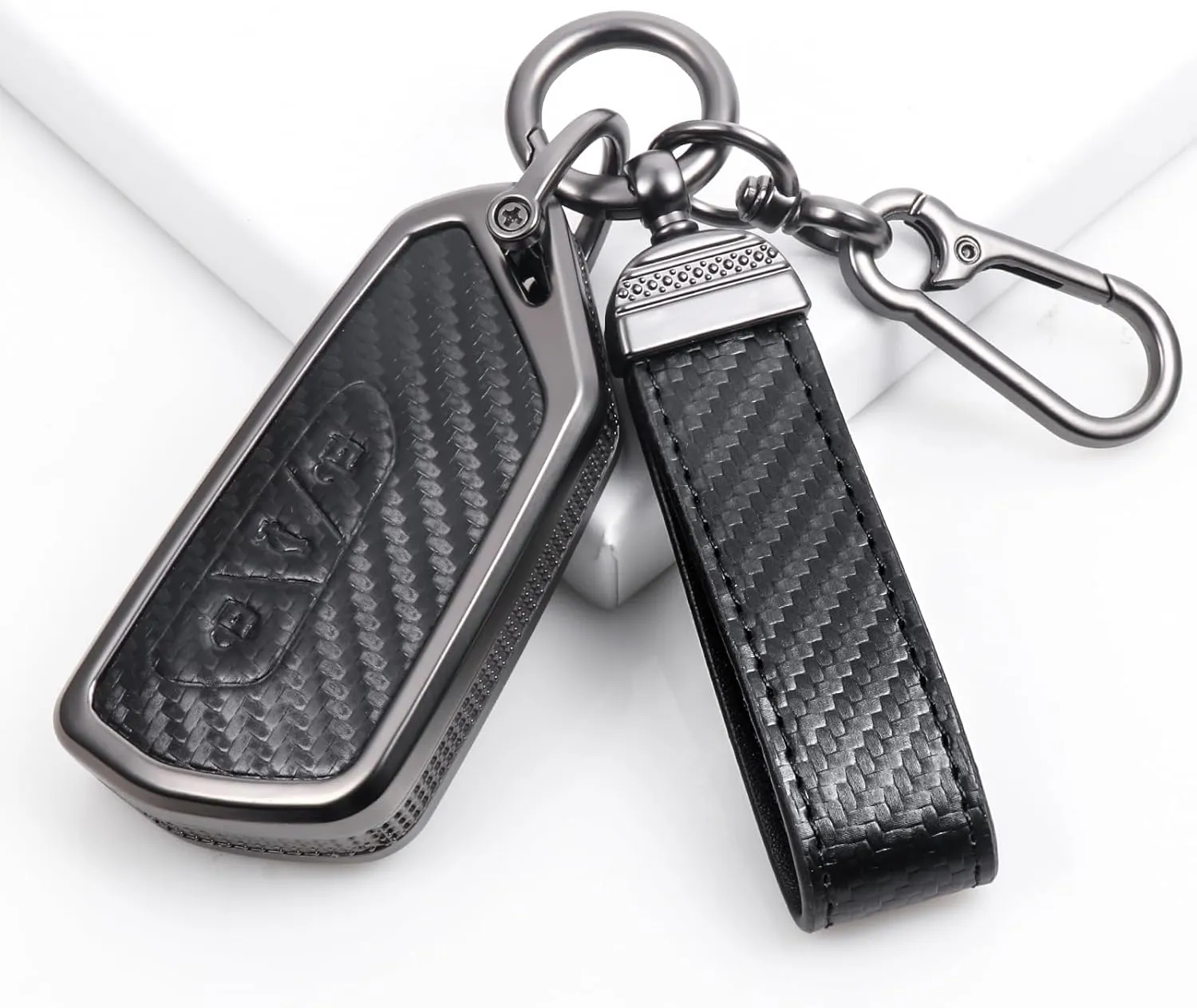 YO&YOYE Carbon Fiber Texture Key Fob Cover Compatible with VW Volkswagen ID3 ID4 MK8 Golf 8 GTI Skoda Octavia 3 Buttons, Zinc Alloy Key Case keychain Shell