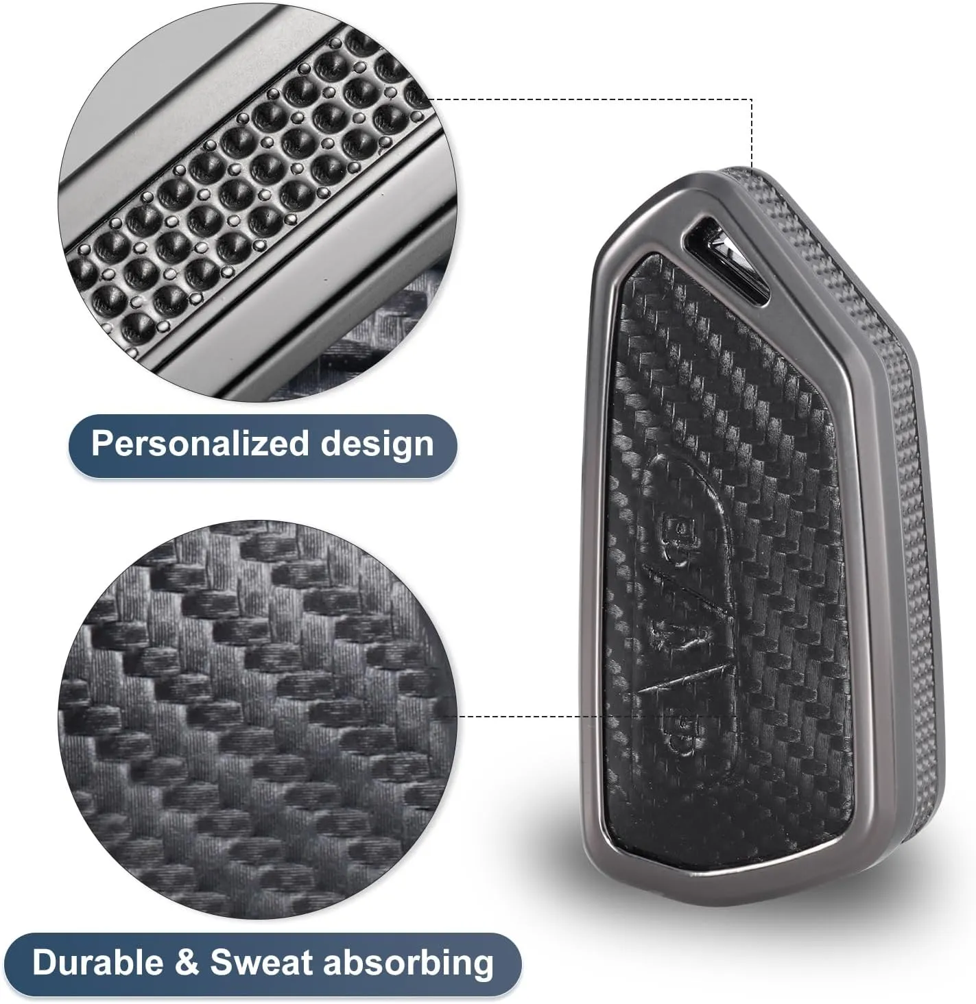 YO&YOYE Carbon Fiber Texture Key Fob Cover Compatible with VW Volkswagen ID3 ID4 MK8 Golf 8 GTI Skoda Octavia 3 Buttons, Zinc Alloy Key Case keychain Shell
