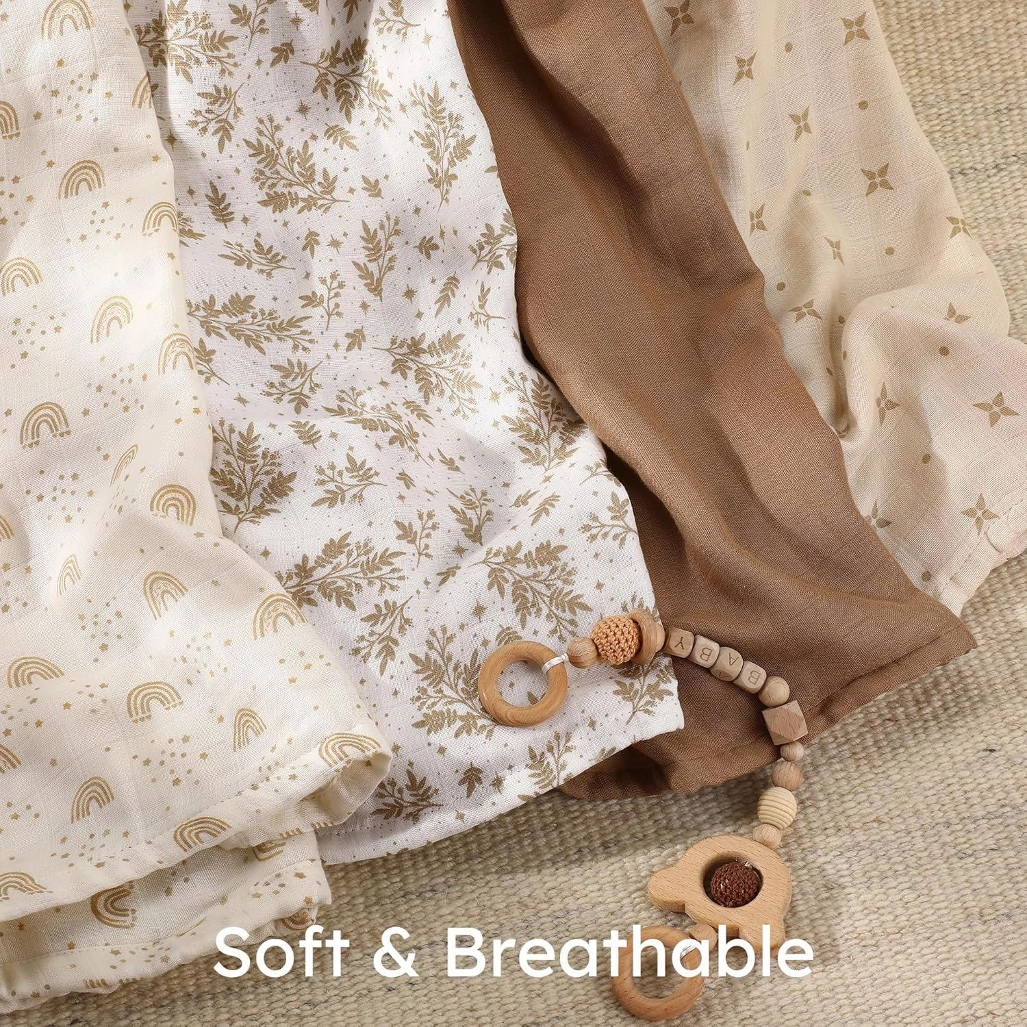 Yoofoss Muslin Swaddle Blankets, 4-Pack Receiving Blankets for Baby Boys and Girls, 47 x 47 Inches Baby Neutral Swaddle Wrap 70% Rayon from Bamboo and 30% Cotton