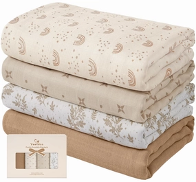 Yoofoss Muslin Swaddle Blankets, 4-Pack Receiving Blankets for Baby Boys and Girls, 47 x 47 Inches Baby Neutral Swaddle Wrap 70% Rayon from Bamboo and 30% Cotton