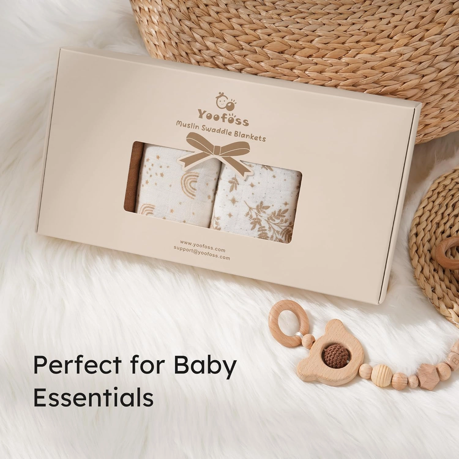 Yoofoss Muslin Swaddle Blankets, 4-Pack Receiving Blankets for Baby Boys and Girls, 47 x 47 Inches Baby Neutral Swaddle Wrap 70% Rayon from Bamboo and 30% Cotton