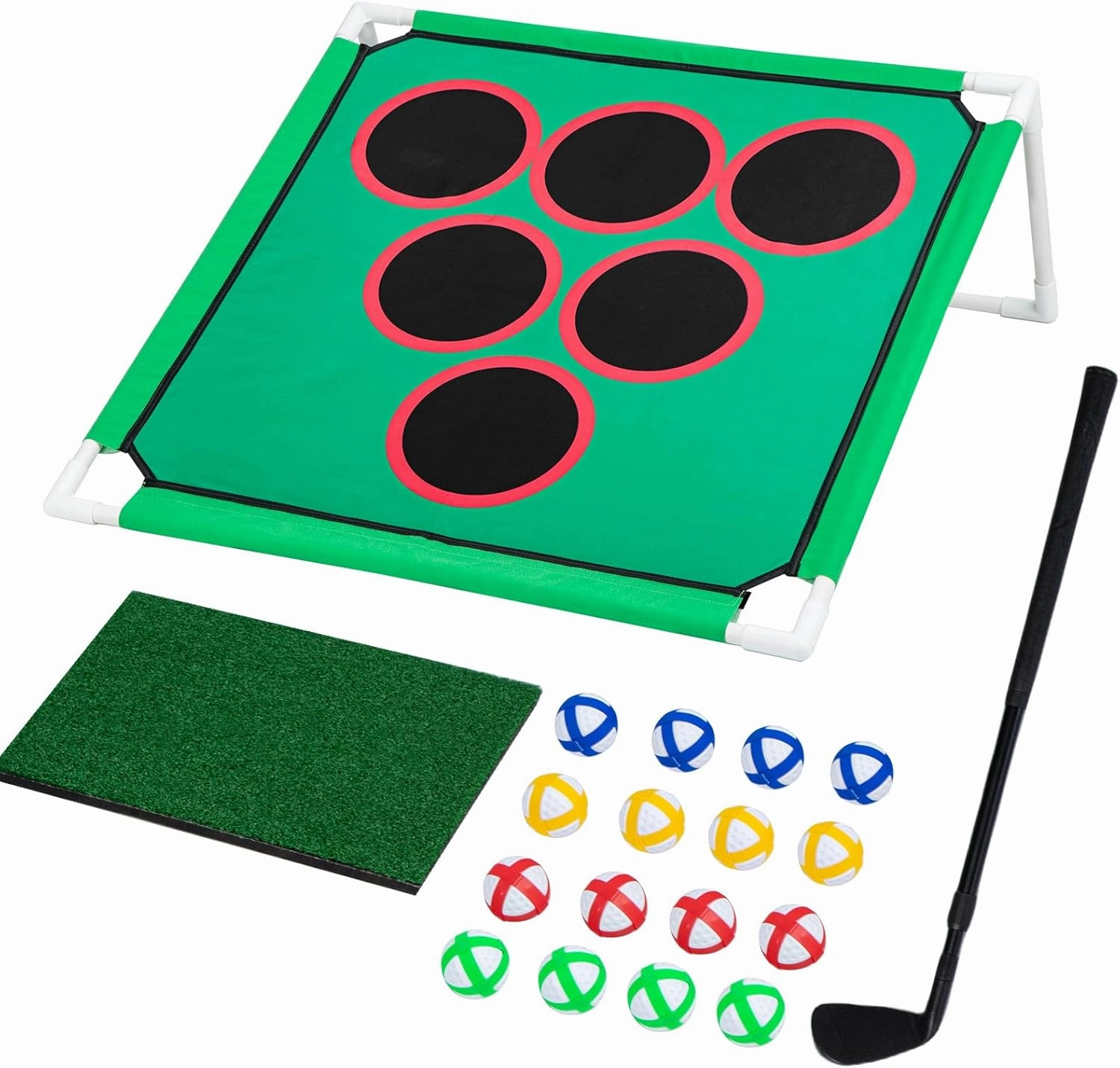 YORKING Backyard Golf Game with 16 Chipping Balls & Mat, Yard and Outdoor Games for Adults & Family, Indoor Golf Set for Home, Beach or Party, Lawn Games (with Golf Club)