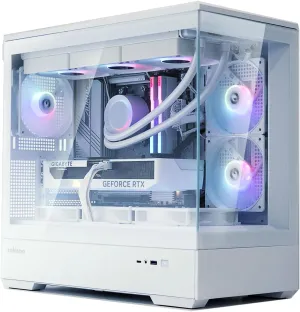 Zalman P30 Micro-ATX Case, MATX PC Case with 3 x 120mm ARGB Fans Pre-Installed, Panoramic Frameless Tempered Glass Front & Side Panel, Type-C and USB 3.0, White