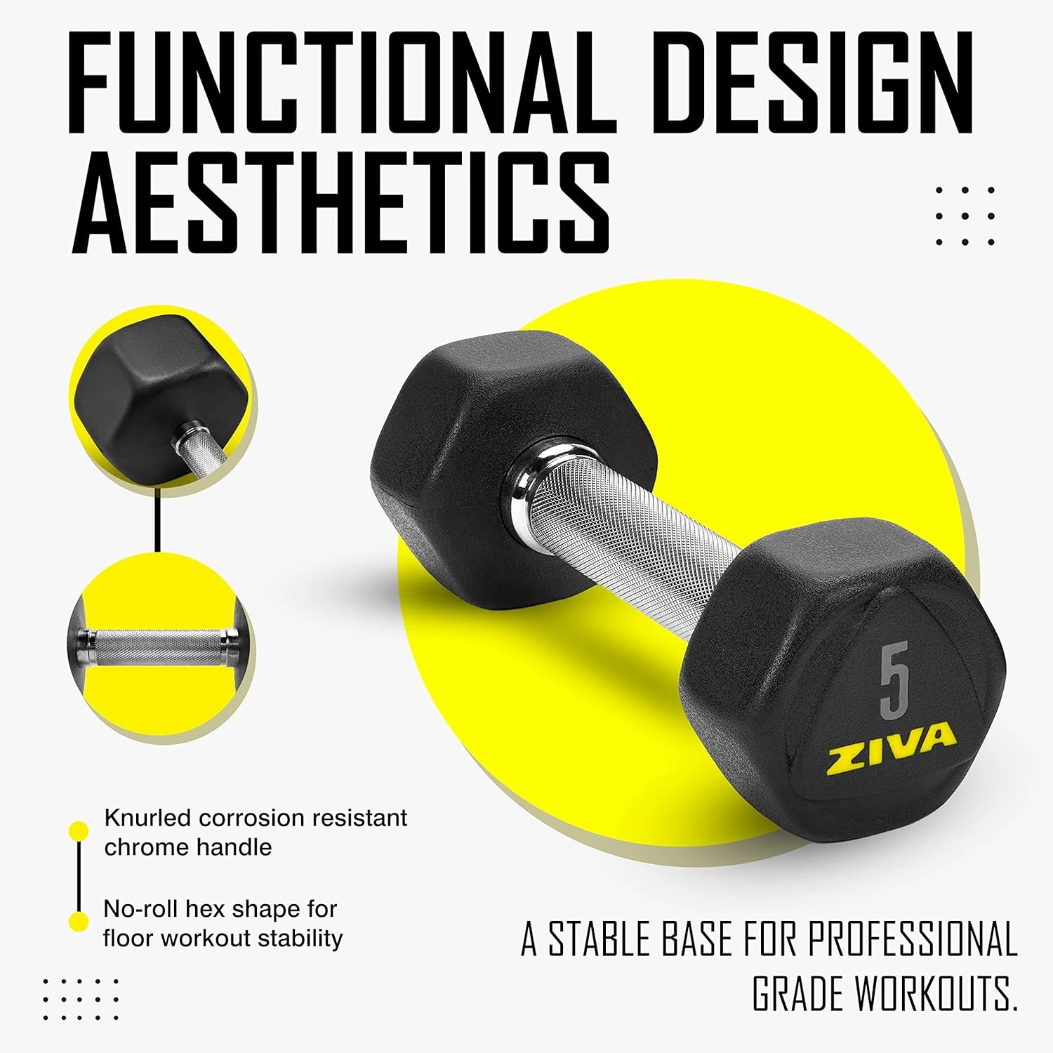 ZIVA Premium Hex Dumbbells – Commercial Grade Rubber Urethane Coated Free Weights for Strength Training, Weightlifting, Home Gym – Durable Steel Core – Sold in Pairs (25–50 Ship by Piece)