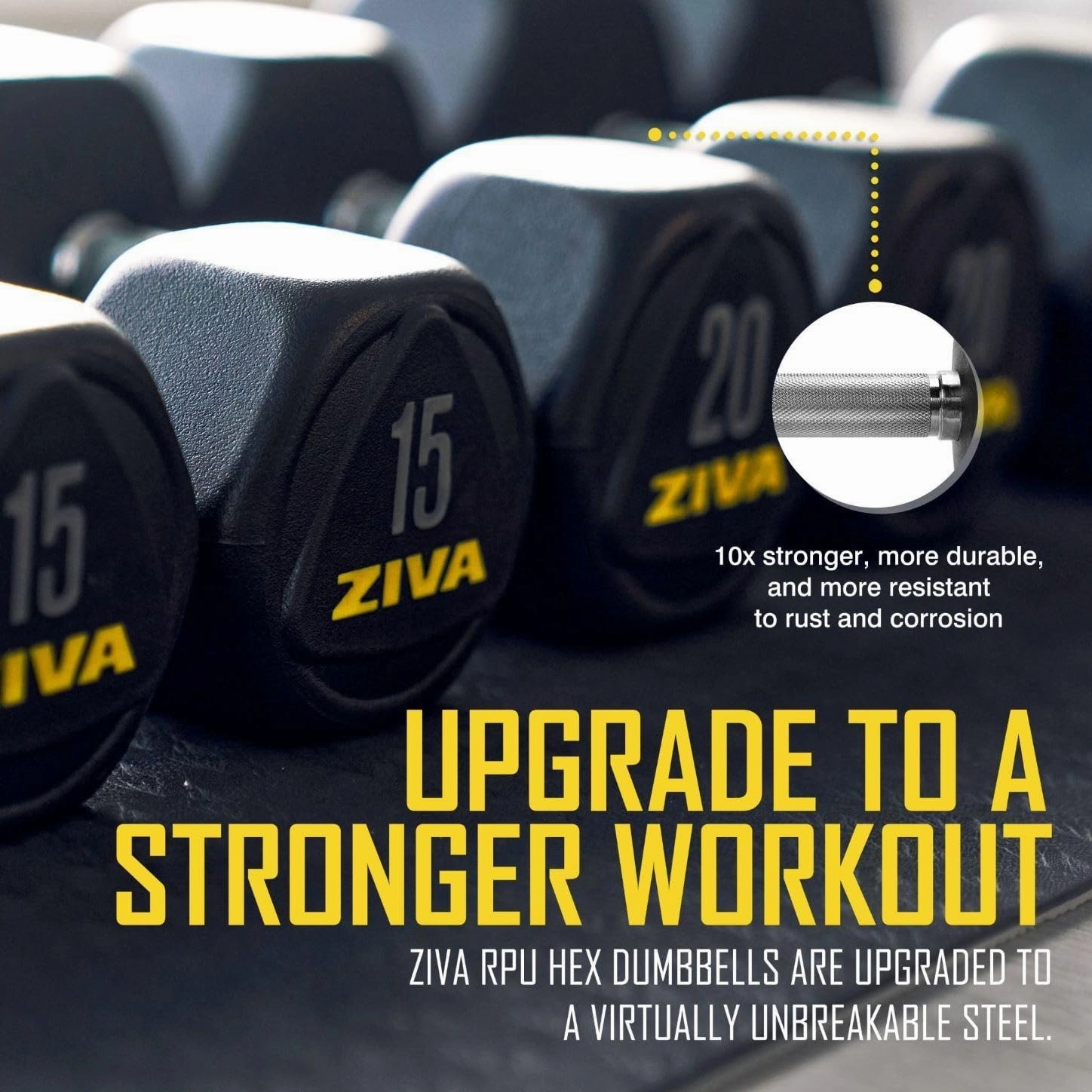 ZIVA Premium Hex Dumbbells – Commercial Grade Rubber Urethane Coated Free Weights for Strength Training, Weightlifting, Home Gym – Durable Steel Core – Sold in Pairs (25–50 Ship by Piece)