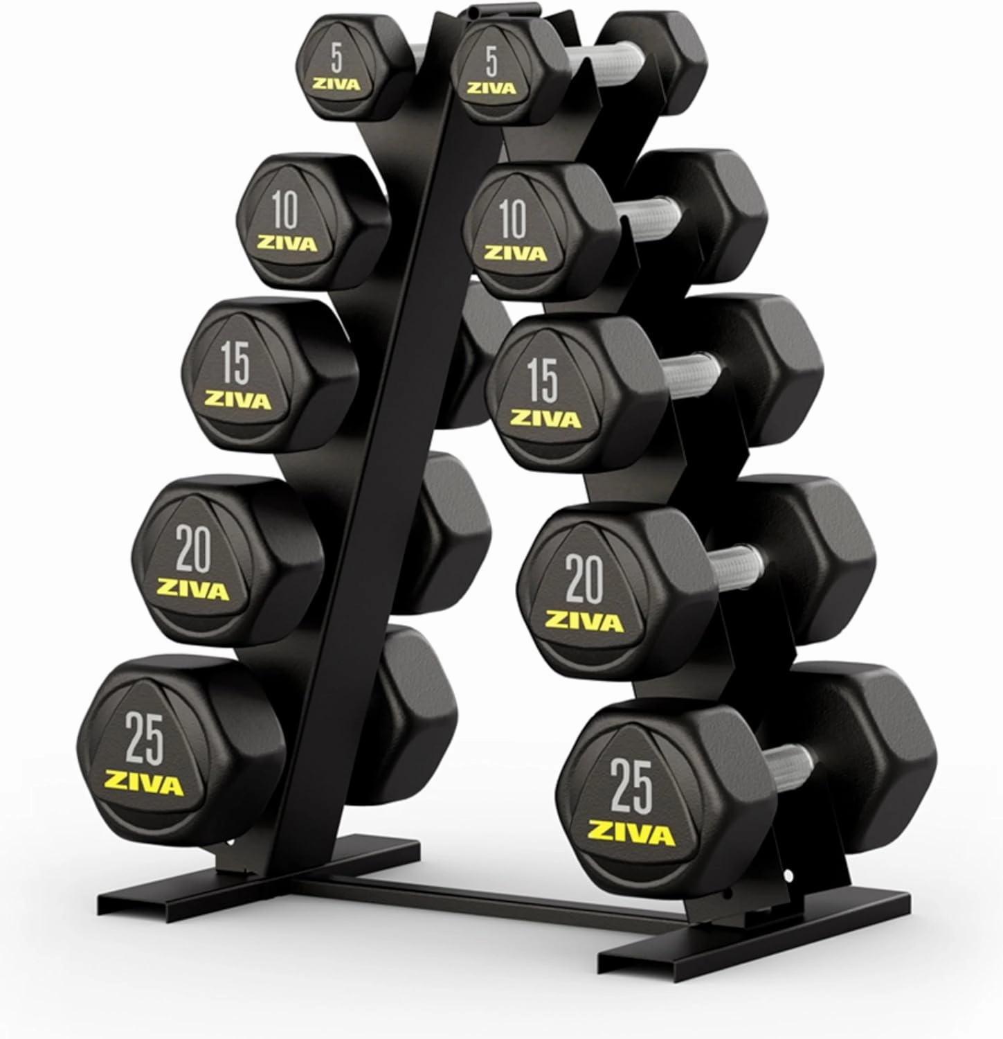ZIVA Premium Hex Dumbbells – Commercial Grade Rubber Urethane Coated Free Weights for Strength Training, Weightlifting, Home Gym – Durable Steel Core – Sold in Pairs (25–50 Ship by Piece)