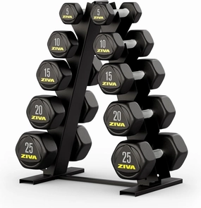 ZIVA Premium Hex Dumbbells – Commercial Grade Rubber Urethane Coated Free Weights for Strength Training, Weightlifting, Home Gym – Durable Steel Core – Sold in Pairs (25–50 Ship by Piece)