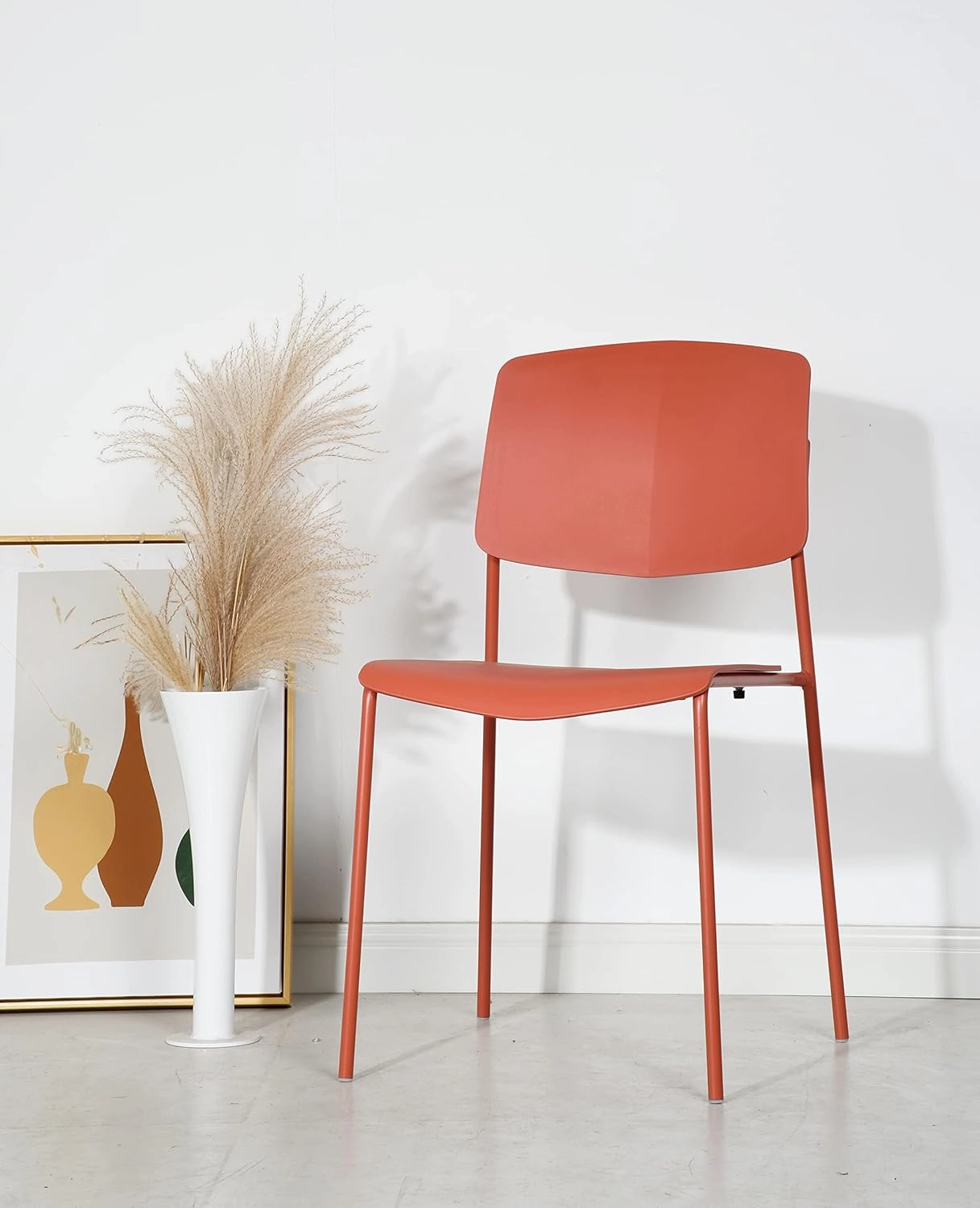 Zuho II Modern Stackable Chair, Fire Orange, Set of 2 – Armless Plastic Stacking Chairs for Outdoor, Dining, Patio, Kitchen, Café – Weather Resistant, Easy Assembly, Space Saver