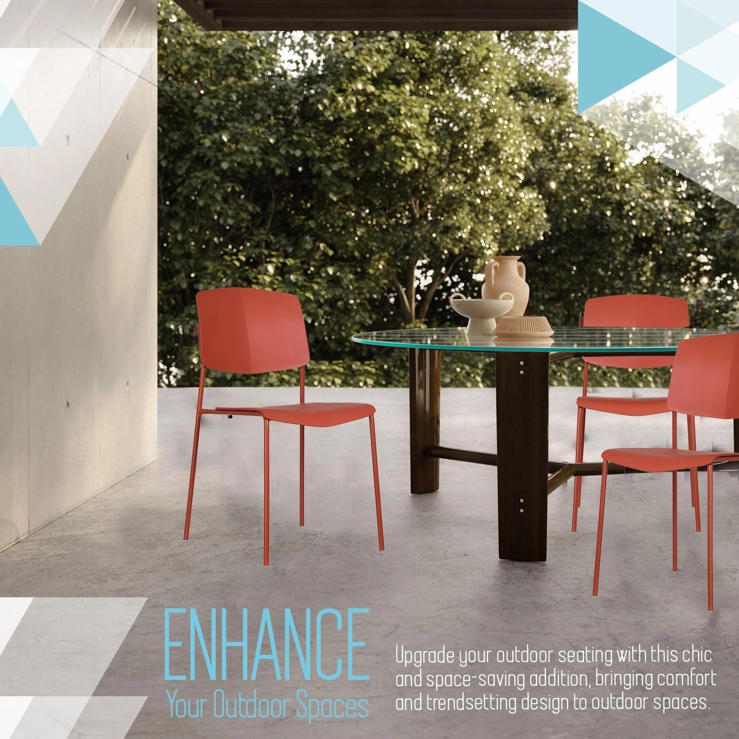 Zuho II Modern Stackable Chair, Fire Orange, Set of 2 – Armless Plastic Stacking Chairs for Outdoor, Dining, Patio, Kitchen, Café – Weather Resistant, Easy Assembly, Space Saver