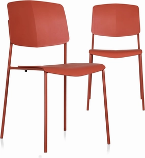 Zuho II Modern Stackable Chair, Fire Orange, Set of 2 – Armless Plastic Stacking Chairs for Outdoor, Dining, Patio, Kitchen, Café – Weather Resistant, Easy Assembly, Space Saver