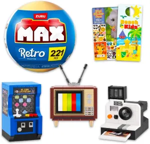 Zuru Max Retro Builds Set for Kids - Bundle with Zuru Max Retro Bricks Blind Ball Plus Stickers and More | Zuru Max Retro Collection Brick Building Set