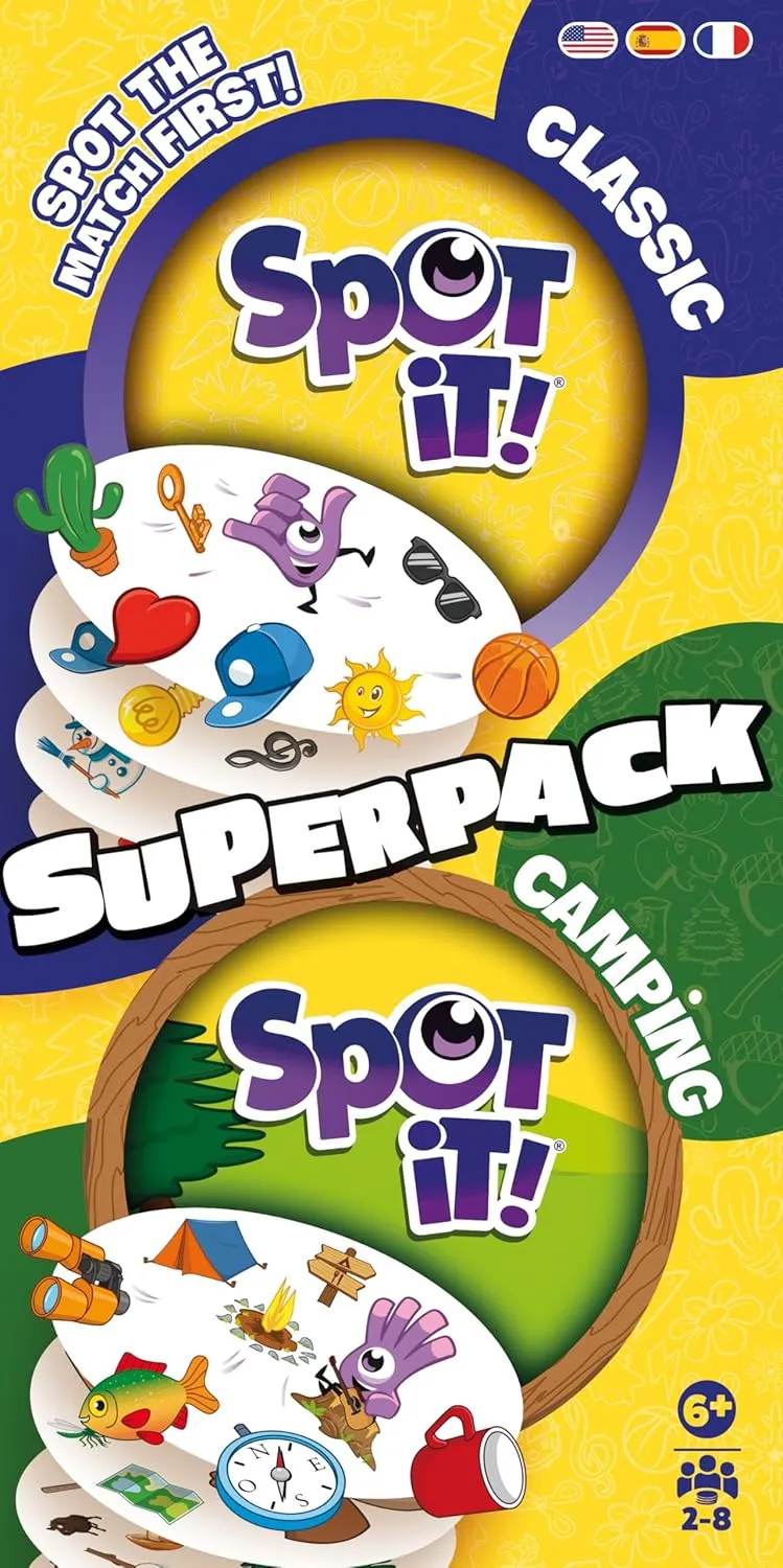 Zygomatic Spot It! Super Pack (2024 Refresh) Eco Big Box - Includes Classic and Camping Editions, Family Card Game Bundle for Quick Reflexes! Ages 6 , 2-8 Players, 10 Minute Playtime, Made